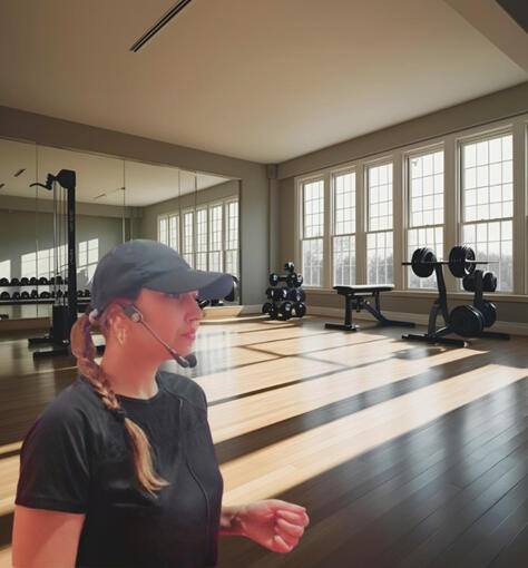 Lena instructing a fitness class.