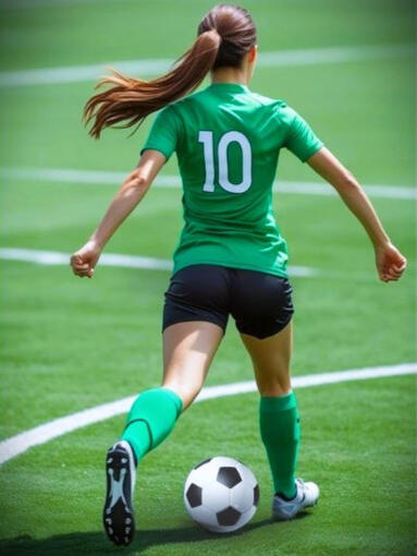Lena playing football with her team.